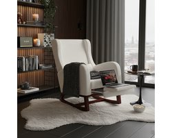 Schommelstoel Teddy - ADFBL - met Uitschuifbare Voetensteun - Relaxstoel met Zijzakken & Lendekussen - Zachte Bouclé Fauteuil voor Babykamer & Woonkamer - Wit