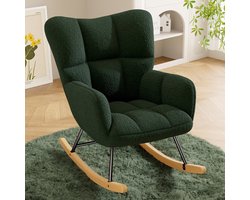 Schommelstoel – Teddy Bouclé Fauteuil Schommelstoel, Comfortabele Loungestoel met Houten Onderstel en Metalen Frame, Zachte Pluche Stoel voor Woonkamer, Slaapkamer, Kinderkamer,groen