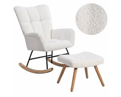 Schommelstoel Teddy - Schommelstoel Volwassenen Baby - Voedingsstoel Stoel Babykamer - Fauteuil met Armleuning Design - Relaxstoel - Relaxfauteuil - Wit