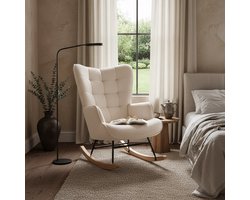 Schommelstoel Teddy Stof - Relax Fauteuil voor Babykamer & Woonkamer | Beige Crème Bouclé