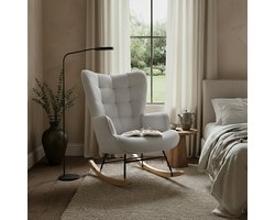 Schommelstoel Teddy Stof - Relax Fauteuil voor Babykamer & Woonkamer | Lichtgrijs Bouclé