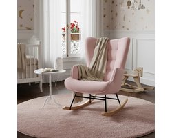 Schommelstoel Teddy Stof - Relax Fauteuil voor Babykamer & Woonkamer | Roze Bouclé