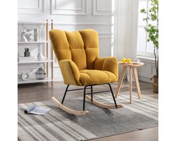 Schommelstoel - Teddy Stof - Relaxstoel - babykamer - Fauteuil - Voedingsstoel - Geel