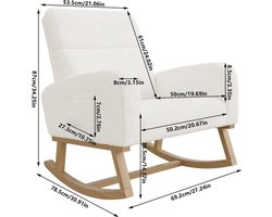 Schommelstoel Teddy Velvet – Schommelzetel – Relaxstoel – Leunstoel – Lounge Stoel – Beige – Comfortabele 5,5 cm Dikke Kussens – Stevige Houten Poten met Anti-Slip Pads