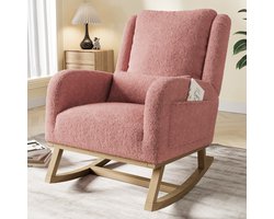 Schommelstoel, Teddyplüsch Verpleegstoel, Relaxstoel babykamer met verdikt kussen, Massief houten frame, Roze