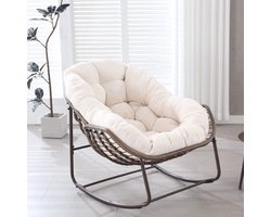 Schommelstoel Tuin - Wicker Ei Rocking Chair Met Dik Kussen - Binnen En Buiten - Rattan - Wit