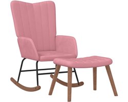 Schommelstoel van fluweel, roze, met voetensteun