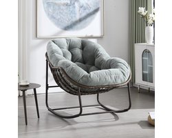 Schommelstoel Van Handgeweven Rotan Met Stalen Frame En Comfortabele Zitting Voor Veranda, Tuin En Woonkamer Groen