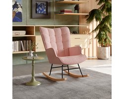 Schommelstoel van Teddystof – Comfortabele Relaxstoel voor Woonkamer, Slaapkamer of Kinderkamer – Roze