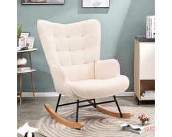 Schommelstoel van zachte pluche stof met armleuningen en rugleuning, casual gestoffeerde stoel, modern modemeubel voor woonkamer, slaapkamer