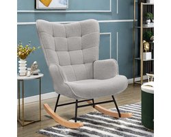 Schommelstoel van zachte pluche stof met armleuningen en rugleuningen, casual gestoffeerde stoel, modern modemeubel voor woonkamer, slaapkamer