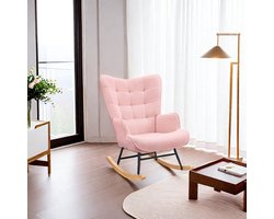 Schommelstoel van zachte pluche stof met armleuningen en rugleuningen, casual gestoffeerde stoel, modern modemeubel voor woonkamer, slaapkamer