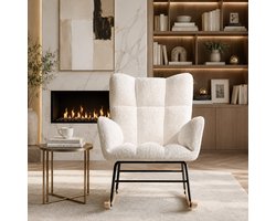 Schommelstoel van zachte pluche stof - Relaxstoel babykamer - Met armleuningen en rugleuning - Fauteuil - Voedingsstoel - voor woonkamer, slaapkamer - Beige