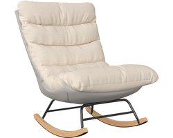 Schommelstoel, Verpleegstoel met afneembaar kussen, Schommelstoel, Lounge schommelstoel voor woonkamer, slaapkamer, tuin, Linnen Beige,03