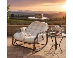 Schommelstoel voor Buiten & Binnen - ADFBL - Tuinstoel met Verstelbaar Zonnescherm/Dienblad & Inklapbare Voetensteun - Relaxstoel met Dik Kussen & Opbergtas