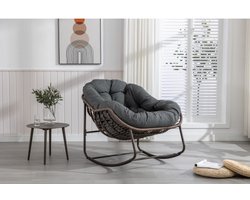 Schommelstoel voor buiten, extra grote schommelstoel van riet in de vorm van een ei, comfortabele schommelstoel voor binnen en buiten met dik kussen, moderne loungestoel voor balkon, veranda, tuin, achtertuin, terras