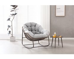 Schommelstoel voor buiten, extra grote schommelstoel van riet in de vorm van een ei, comfortabele schommelstoel voor binnen en buiten met dik kussen, moderne loungestoel voor balkon, veranda, tuin, achtertuin, terras