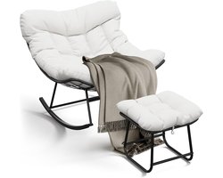 Schommelstoel voor Buiten met Voetenbank - Tuinstoel incl. Kussens - Ergonomische Loungestoel - Weerbestendig Metaal - Balkon, Tuin & Terras