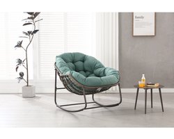 Schommelstoel voor buiten - oversized wicker egg rocking chair met dik kussen - comfortabele lounge stoel voor balkon, veranda, tuin, terras en binnen - lichtgroen