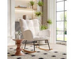 Schommelstoel voor de kinderkamer, schommelstoel voor de borstvoeding in de woonkamer, stoelen met pluche bekleding en hoge rugleuning, relaxstoel voor de slaapkamer, woonkamer, relaxruimte, gebroken wit