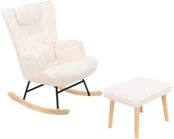 Schommelstoel - Wiegstoel - Schommel Fauteuil - Relax Stoel - Stoel Met Voetenbankje - Teddystof - Boucle - Wit