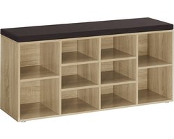 Schonenrek met Zitkussen - SONOMA, Industriële Stijl, Kleur: Eiken Sonoma en Donkerbruine Zitkussen, Voor Gang, Hal of Wachtkamer, 104 x 30 x 48 cm, Max. 200 kg