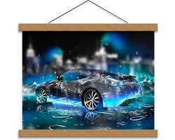 Schoolplaat – Grijze Auto in Waterspetters - 40x30cm Foto op Textielposter (Wanddecoratie op Schoolplaat)