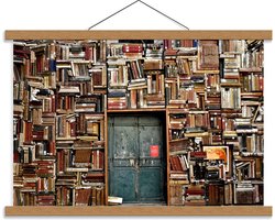 Schoolplaat – Overvolle Boekenkast met Deur in het Midden - 60x40cm Foto op Textielposter (Wanddecoratie op Schoolplaat)