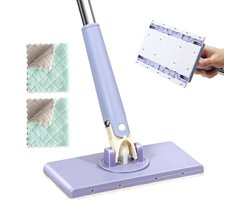 Schoonmaakmop - Automatische Doekklamp Mop - Wegwerp Doekjes Systeem - Herbruikbare Doeken - Gezichtshanddoekmop - Stofwissers - 360° Rotatie - 70cm Lange Handvat + 2 Stuks Vervangende Mopdoeken - Voor Vloeren, Wanden, Keuken & Badkamer