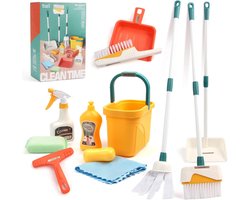Schoonmaakset Kinderen - 12-Delige Schoonmaakset Voor Kinderen - Peuters - Schoonmaakset Inclusief Bezem - Veegmachine - Dweil - Borstel - Schraper - Spons En Meer - Huishoudspeelgoed - Rollenspel Voor Meisjes En Jongens