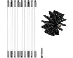 Schoorsteenreinigingsborstelset - Kanaalontluchtingsreinigingsset - Veegborstel - Gereedschap - Schoorsteenveegset - Kachelpijpborstel - Haardborstel met 9 Flexibele Staven - 1 Borstelkop - Reiniging - Schoorsteen - Openhaard - Zwart