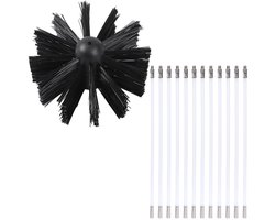 Schoorsteenreinigingsborstelset Kanaalontluchtingsreinigingsset Veegborstel Schoorsteenveegset Kachelpijpborstel Haardborstelset met 12 Flexibele Staven400mm, 1 Borstelkop 100mm