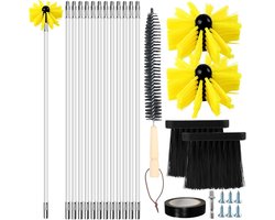 Schoorsteenveger Set - Reinigingskit - Open Haard Onderhoud - 18 Delig - 12 Staven 41cm - Geel