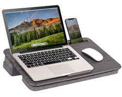 Schootbureau met kussen - Laptoptafel - Comfortabel werken - Verstelbare hoogte - Tot 156 inch - Grijze houtnerf