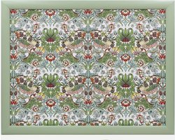 Schootkussen laptray Strawberry Thief groen 43 x 33 x 6.5 cm met pepermuntdoosje.