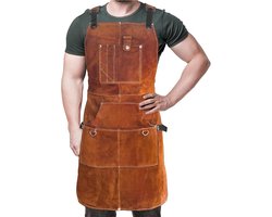 Schort - BBQ Schort - Keukenschort - Met 6 gereedschapszakken - Unisex - Verstelbaar - Polyester - Bruin - Geschikt voor Barbecue, Koken en Timmerwerk - 60.96*91.44 cm