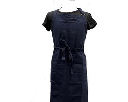 Schort van stevig biologisch katoen - donkerblauw - 2 zakken - verstelbaar