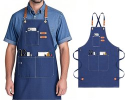 Schort voor mannen en vrouwen - Canvasschorten - Werkschorten voor Mannen en Vrouwen- Chef-kokschorten met Verstelbare Riem en 3 Zakken - Schort voor Servers, Keuken, Koken, Bakken, Kunstenaar, Schilderen, Gekruiste