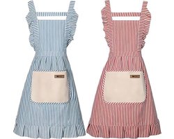 Schorten - Dames keukenschorten - Kookschorten - 2-pack - Katoen-linnenmix - Met zakken - 2 kleuren