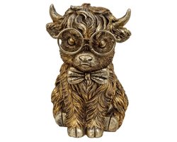Schotse Hooglander Decoratie - Met bril - 15,5 x 11 cm - Oud Goud