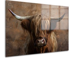 Schotse hooglander glasschilderij - Dieren glasschilderij - Schilderijen koe - Woonkamer decoratie industrieel - Schilderijen plexiglas - Slaapkamer decoratie - Acrylglas 150x100 cm