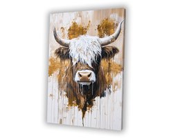 Schotse hooglander met verfdetails - Schotse Hooglander wanddecoratie - Kunstwerk stier - Expressionisme - Muurdecoratie landelijk - Canvas schilderij woonkamer - canvas 75x100 cm