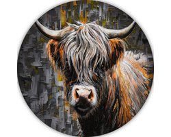 Schotse hooglander wanddecoratie rond - Dier muurcirkel - Wandbord Strepen - Muurdecoratie landelijk - Wandcirkel - Decoratie slaapkamer muurcirkel aluminium 40x40 cm