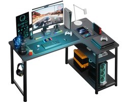 Schrijftafel met plank, hoekbureau met USB-oplaadpoort en stopcontact, 100 cm, computertafel, L-vorm, pc-tafel voor kantoor, thuiskantoor