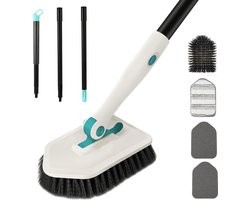 schrobber met steel, 3-in-1 effectborstel, reinigingsborstel voor badkamer met borstelborstel, schrobdoekpad, microvezeldoekpad, vaste schrobborstel voor badkamer, bad, toilet, balkon
