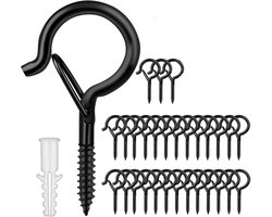 Schroefhaken - 30 stuks - Ophanghaken met Veiligheidsgesp - Winddichte schroefhaken - Schroef Haak - Ophanghaak - Plafondhaak - Plantenhaak - Schroefhaak - Kledinghaak - Muurhaak - Voor windgongen, voederbakken, lantaarns, kerstversieringen- Ijzer