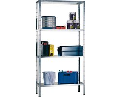 Schroefloze rekken in modulair systeem, basisrek, 4 verstelbare legborden, staal verzinkt, B 800 mm, 2 maten, zilver