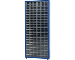 Schroevenkast met bakjes - Povag - 181x78x23 cm - Blauw - Assortimentskast met 132 schuifbakken - ASK-201