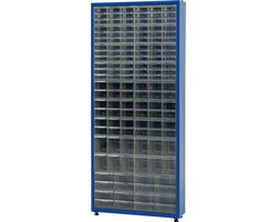 Schroevenkast met bakjes - Povag - 181x78x23 cm - Blauw - Assortimentskast met 136 schuifbakken - ASK-202