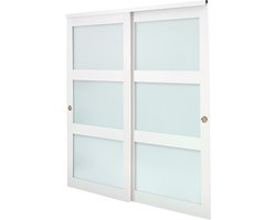 Schuifdeur voor kledingkast, 1829 mm (dubbel 940 mm) x 2032 mm, 3-delige bypassdeuren van matglas met bevestigingsset, duurzame houten en MDF-panelen met waterbestendige PVC-coating voor kasten en slaapkamers